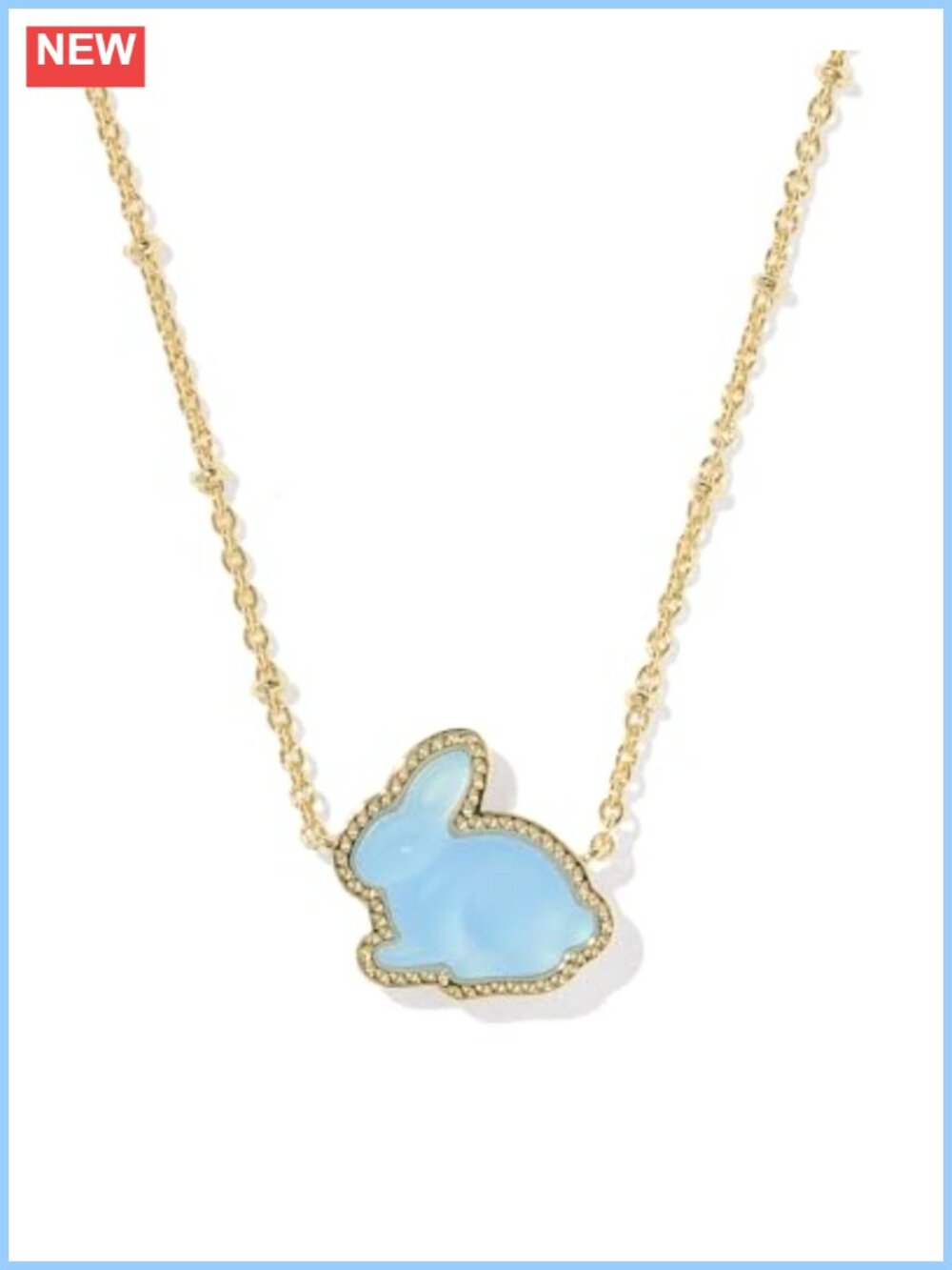 Gold Plated Brass Bunny Pendant Necklace on Satellite Chain, Fashion Jewelry